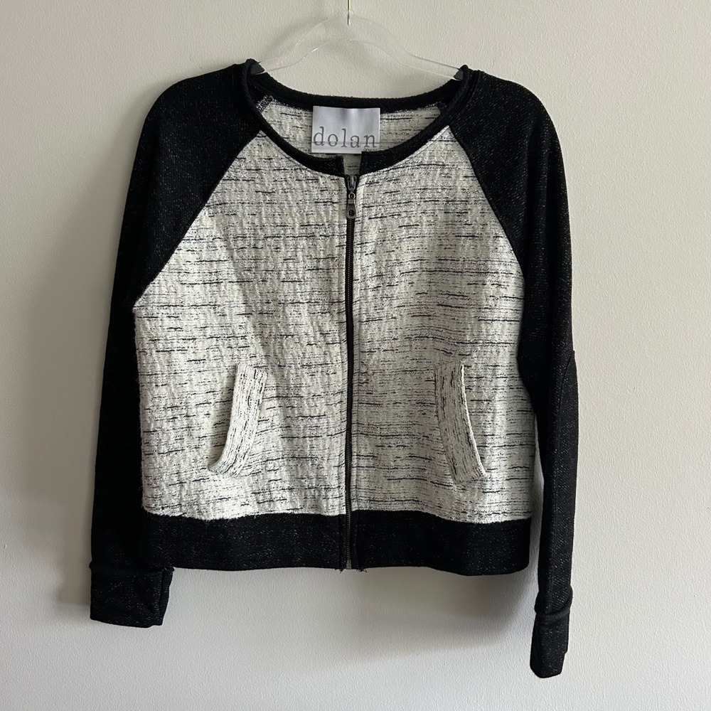 Dolan Full Zip Sweater Jacket Black Medium Wool Blend Textured Raglan
